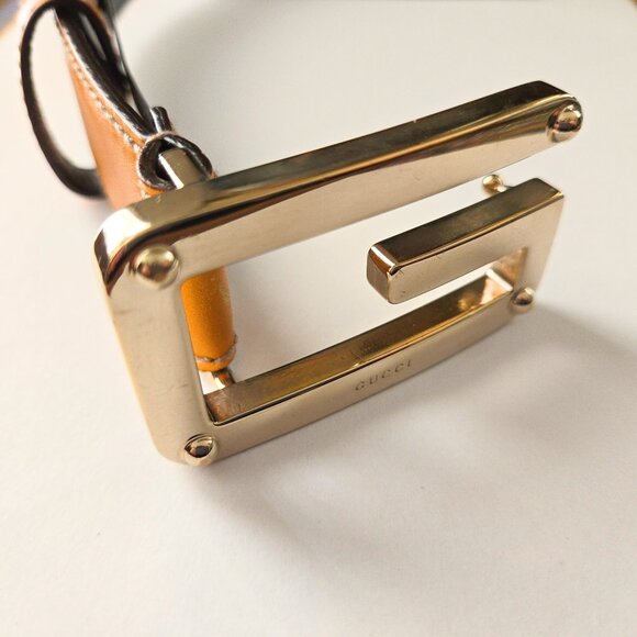 Auth GUCCI Gold G-Logo Studded Buckle Belt BUTTERSCOTCH Waist/Hip Size 95/38 - Picture 8 of 16